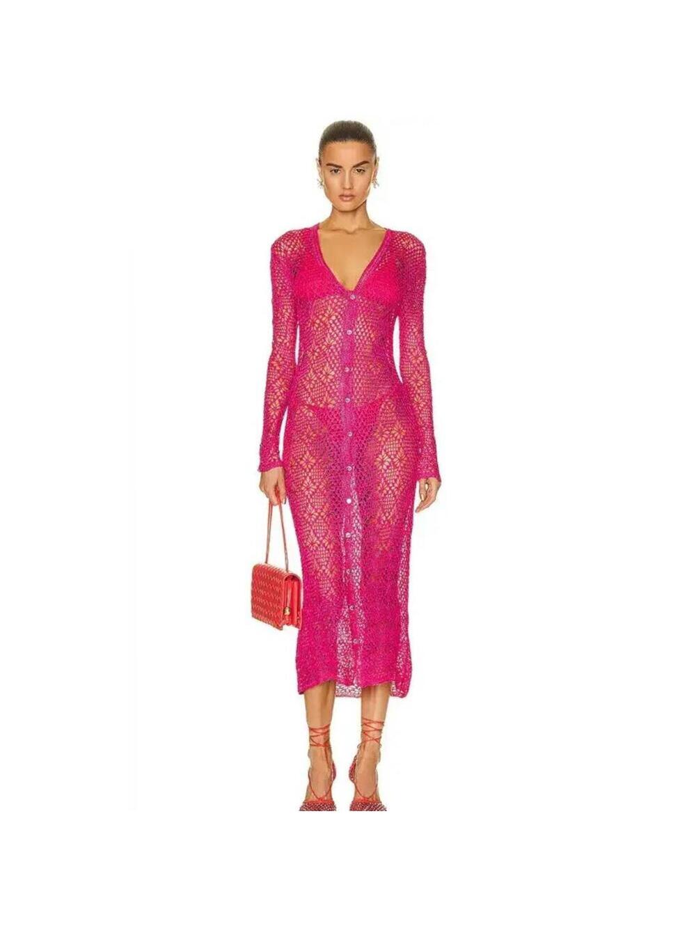 SER.O.YA Allison Crochet Cardigan Fuchsia Size Medium/Large NWT